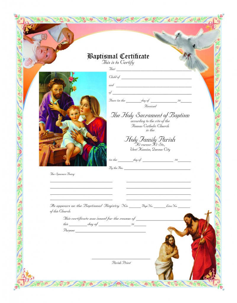 Baptismal Certificate No. 20  Sons of Holy Mary Immaculate With Regard To Roman Catholic Baptism Certificate Template
